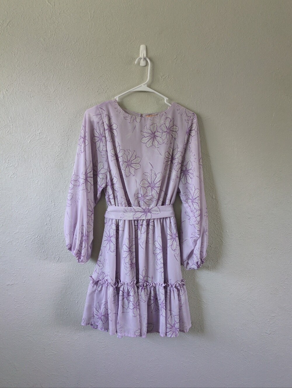 Flying Tomato Lilac Floral Tiered Ballooon Sleeve Mini Dress